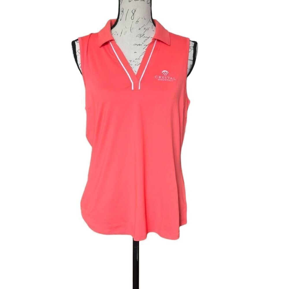 Puma Size Medium Peach Frost Cloudspun Piped Sleeveless Crystal Mountain Polo